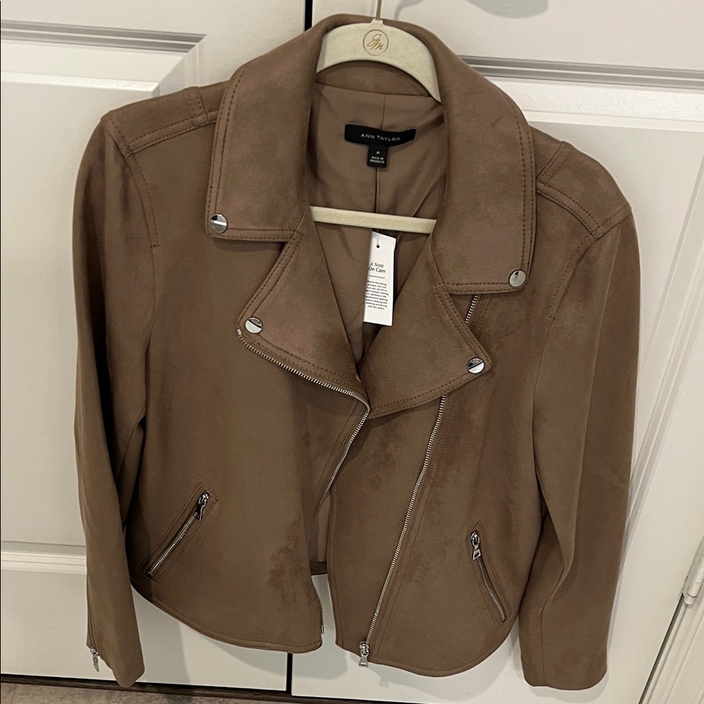 Ann Taylor Brown Faux Suede Leather Jacket